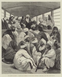 Unser Künstler in Ägypten, ein Dritte-Klasse-Wagen auf der Eisenbahn zwischen Alexandria und Kairo von Charles Auguste Loye